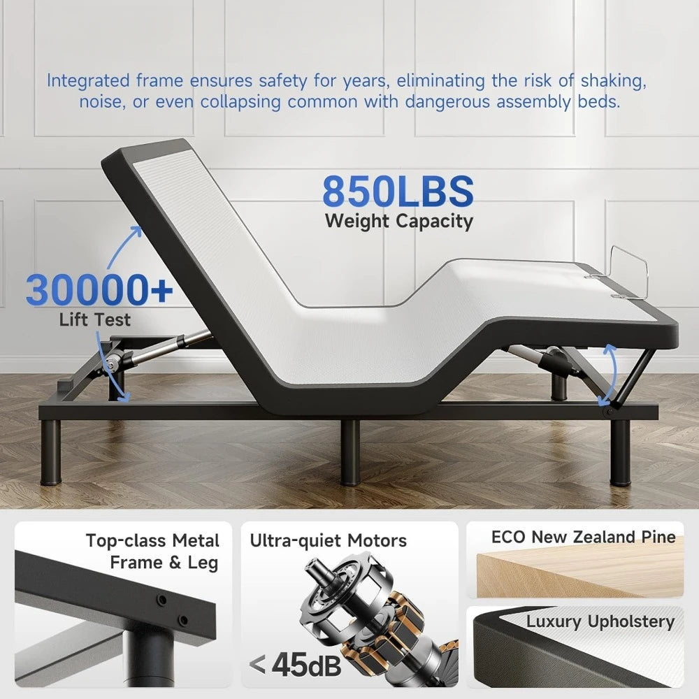 Adjustable Bed Frame with Remote & Massage - Electric Beds Bases w/Zero Gravity, Dual Side USB, Quiet Motor, Wireless Remote