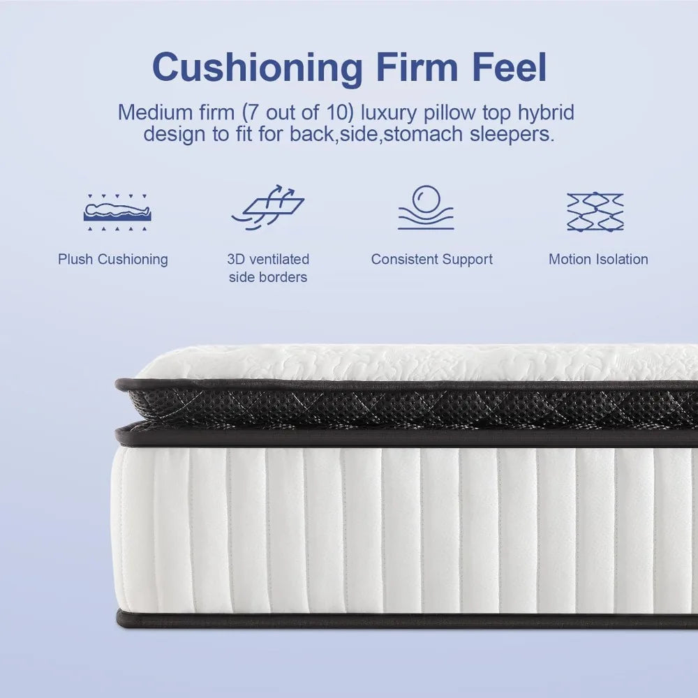 Twin Mattress Zone Encased Coils Innerspring for Back Pain Relief Matress King Mattress 12 Inch Double Mattresses Medium Firm