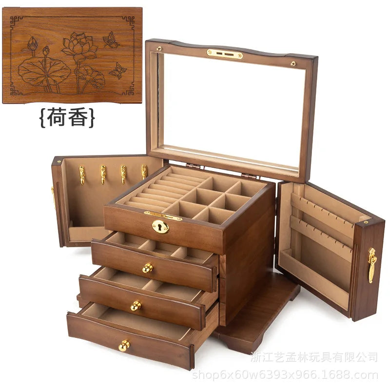 Wood Jewelry Box Big Size Ring Necklace Earrings Jewelry Box Organizer Drawer Bracelet Display Stand Women Accessories Storage