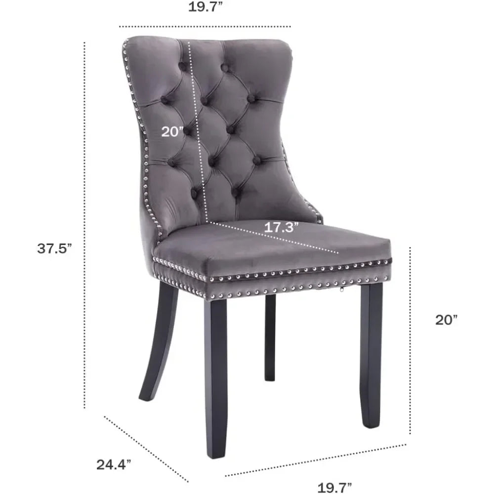 Velvet Dining Chairs Set of 6, Ring Pull Trim and Button Back, Luxury Tufted Dining Chairs for Living Room, Dining Chair