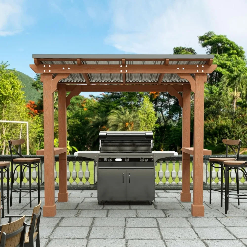 8’x5’ Grill Gazebo,  Rainwater Drainage, Wood Frame, BBQ Gazebos for Barbecue, Backyard, Garden, Outdoor Patio Gazebo