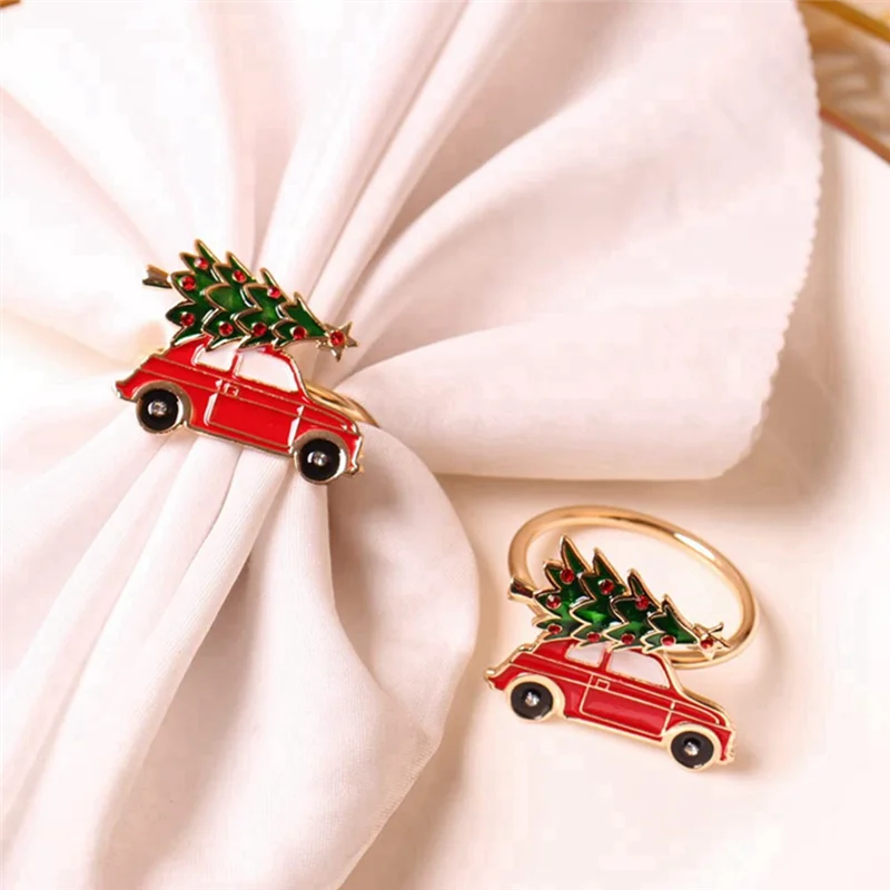 12Pcs Cute Car Shape Metal Christmas Napkin Ring Holder Multicolor Towel Tissue Ring Napkin Buckle Table Decor