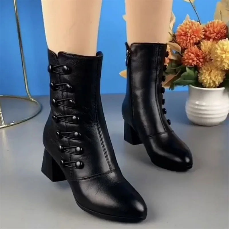 Women Boots 2024 Autumn/Winter Fashion Cotton Shoes Plush Soft Bottom Waterproof Zipper Strap High Heel Women Boots Botas Mujer