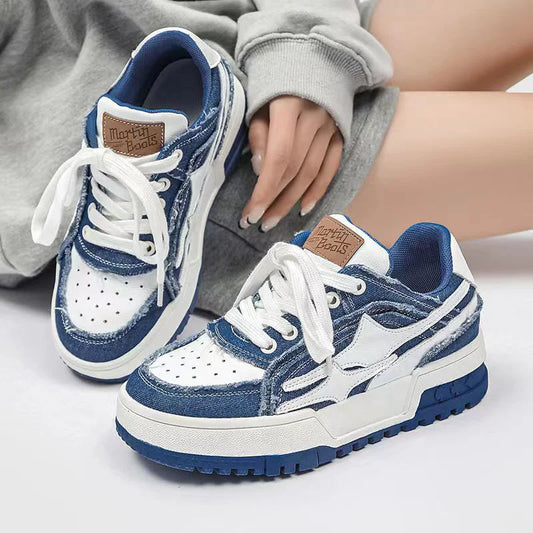 Leather Shoes 2024 Autumn and Winter New Denim Lightweight and Comfortable Women's Shoes Versatile Sports and Leisure Shoes