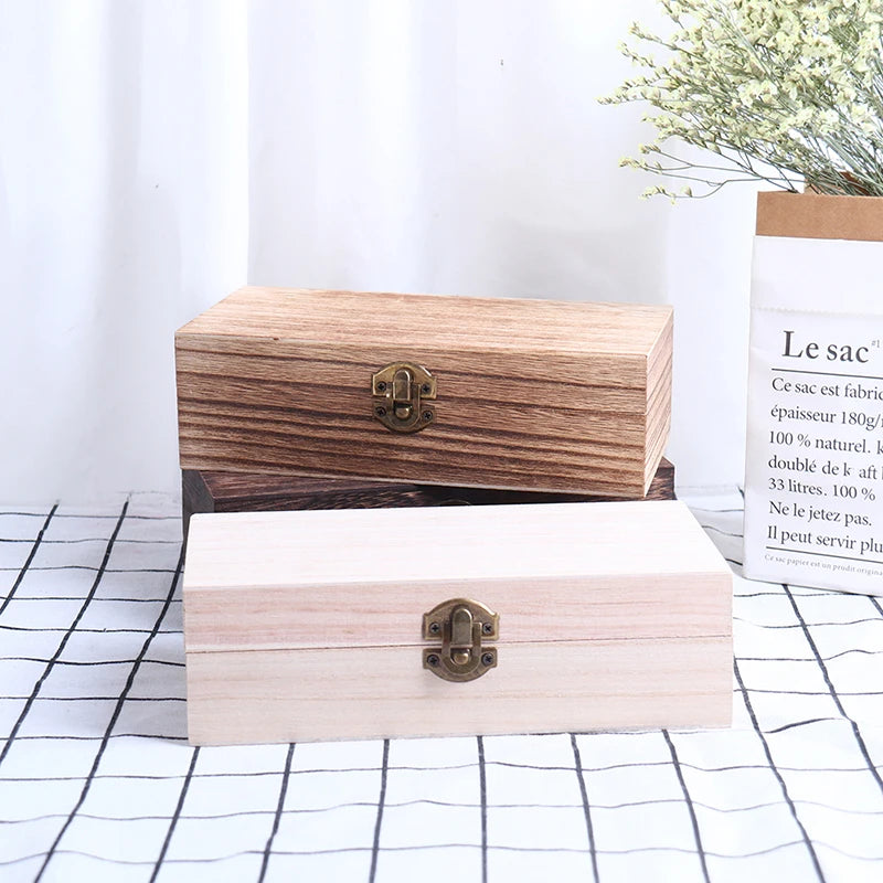 1Pc Retro Jewelry Box Desktop Natural Wood Clamshell Storage Decoration Wooden Home Storage Organization Storage Boxes