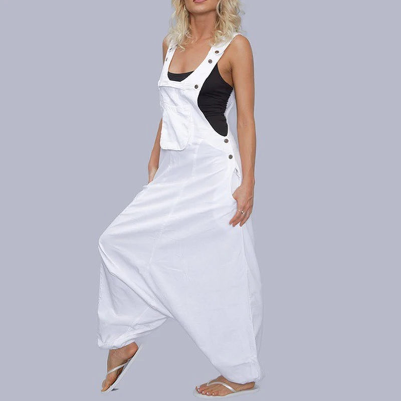 Women Summer Loose Thin Jumpsuits Harem Pants Wide Leg Pants Sleeveless Pockets Bib Jumpsuit Siamese Trousers Large Size S-5XL