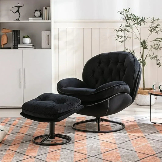 Velvet Swivel Accent Chair with Ottoman Set, Modern Lounge Chair with Footrest, Comfy Armchair with 360 Degree Swiveling.