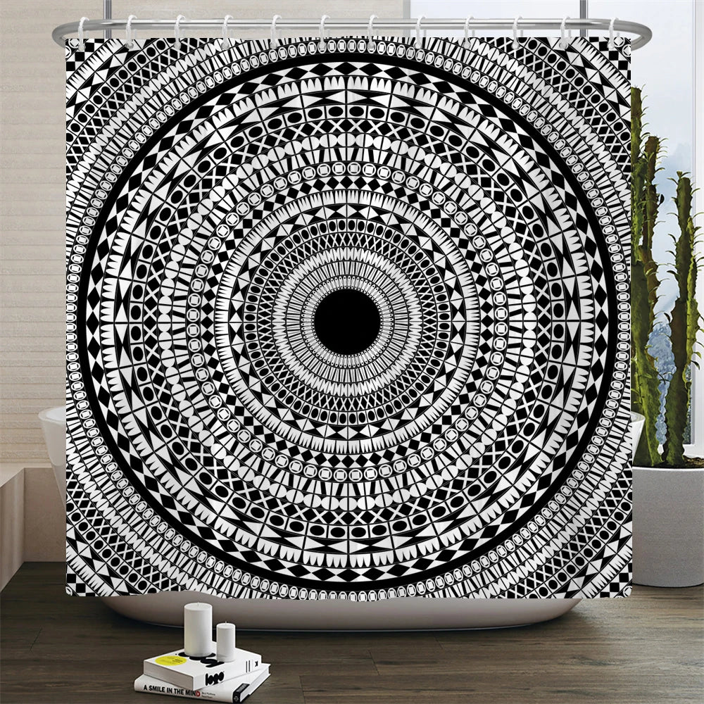 Ethnic Greek style Shower Curtains Waterpoof Bathroom Curtain  Traditional Meander Border Bath Curtain Set Bath Mats Rug Decor