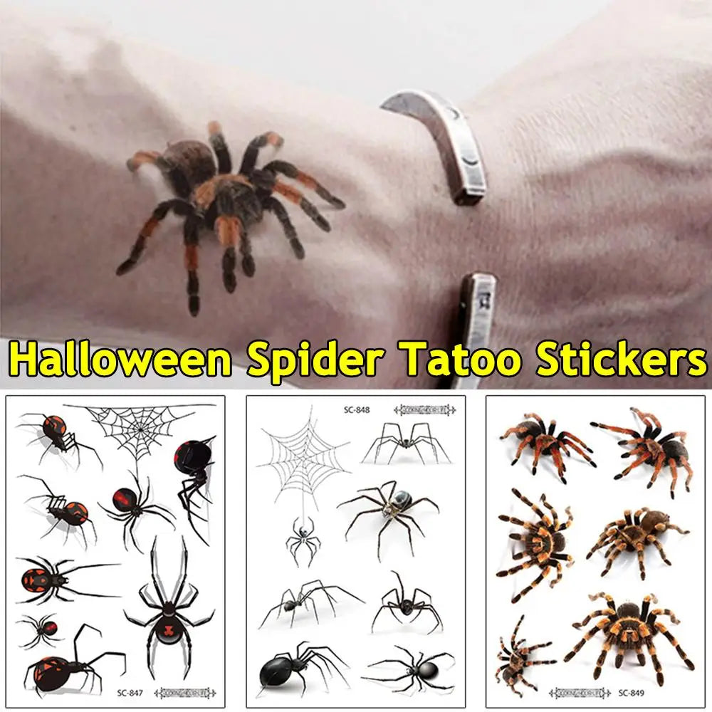 Waterproof 3D Spider Temporary Tattoo Stickers For Halloween Fake Tattoo Body Art For Men Women