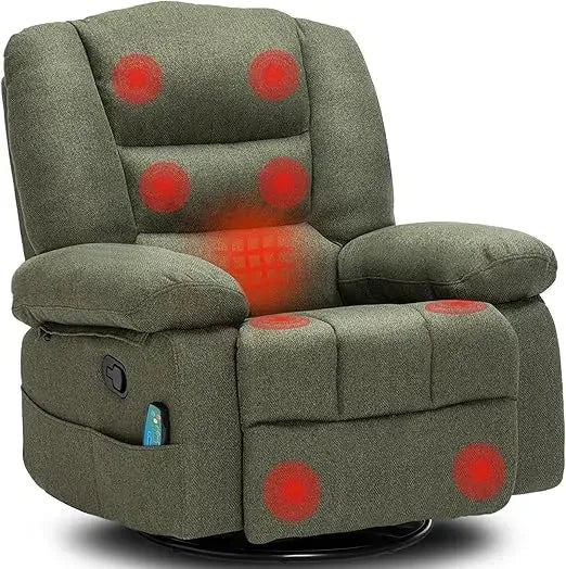 Swivel Recliner Chairs for Adults with Massage & Heat,  for Living Room,Upholstered Fabric 120°Rocking Chair ，Living Room Chairs