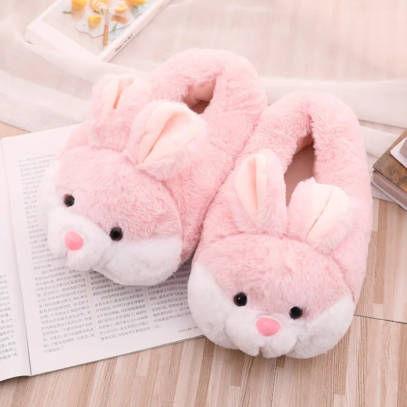 Cute Rabbit Shoes Women Winter Slippers Warm Plush Soft Sole Girls Indoor Home Floor Slipper Pink Color Ladies Cartoon Footwear