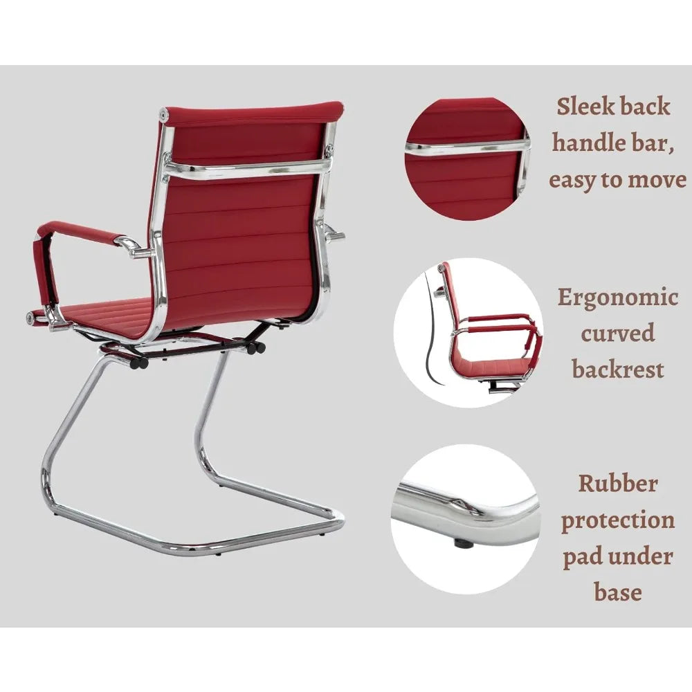 Waiting Room Chairs Leather Office Guest Chair Mid Back Reception Chairs with Sled Base for Meeting/Patient/Conference Room,