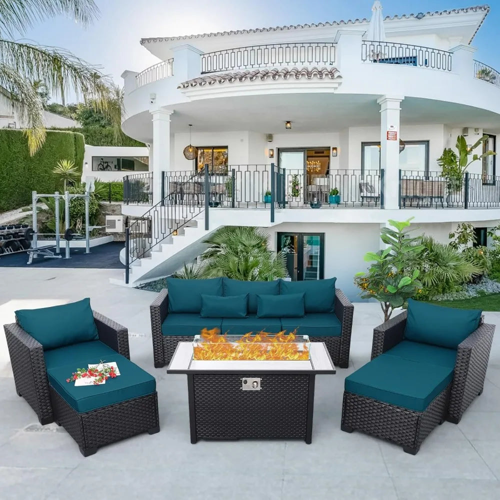 Outdoor Patio Furniture 60000 BTU Outdoor Propane Fire Pit Table Patio Furniture Set 45 In Outdoor Fire Pits 6 Pieces Patio Sofa