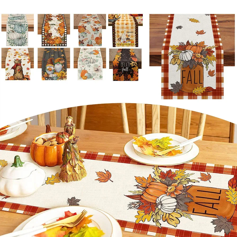 Thanksgiving Autumn Maple Leaves Table Runner Christmas Dinner Table Cloth Wedding Party Halloween  Decor Cotton Linen Tableclot