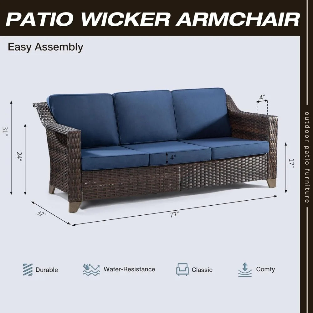 Patio Sofa, All Weather Outdoor Rattan Wicker 3-Seat Sofa High Back Couch for Garden Backyard Porch ,Garden Furniture Sets