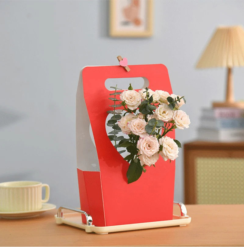 1Pc Portable Flower Basket Rose Flower Wrapping Box Gift Bag For Wedding Birthday Christmas Party Flower Bouquet Decor Supplies