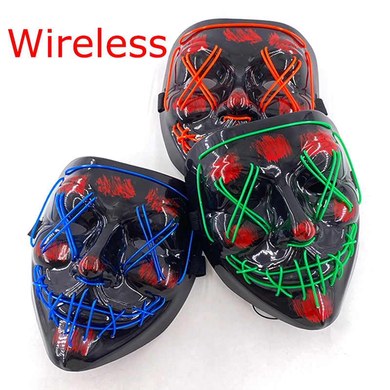 Wireless LED Glowing Mask for Halloween, Party Light Up Masks, Glow in Dark, Scary Masquerade Masks, Festival Purge Light Mask