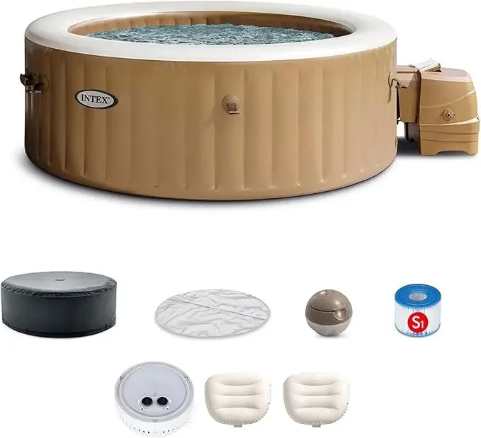 Hot Water Inflatable Bathtub, Includes Energy Efficient Spa Cover – 2 Contoured Headrest – 4 Person Hot Water Bathtub