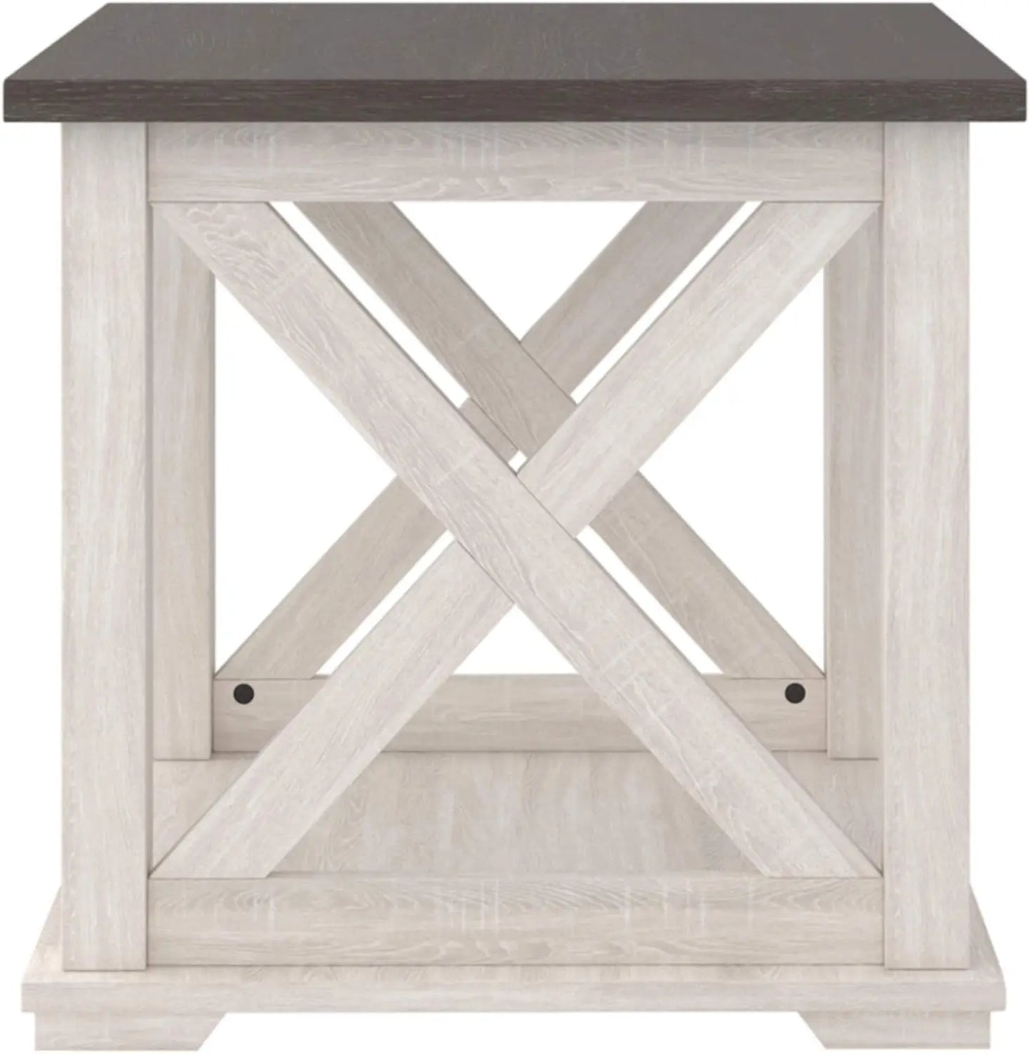 Square Modern Farmhouse End Table, Two Tone White & Brown