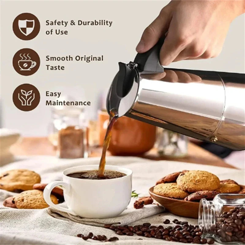 Coffee Maker Pot Moka Coffee Maker Stainless Steel 2/4/6/9 Cups Mocha Espresso Latte Stovetop Filter Coffee Pot for Kitchen