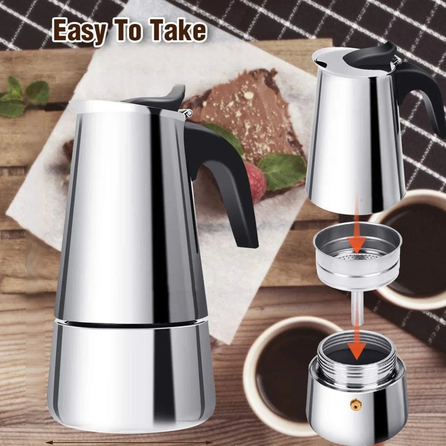 Moka Pot,Classic Stainless Steel Coffee Maker Pots,Espresso American Style Coffee Brewed,2~12 Cups Capacity (100~600 ML)