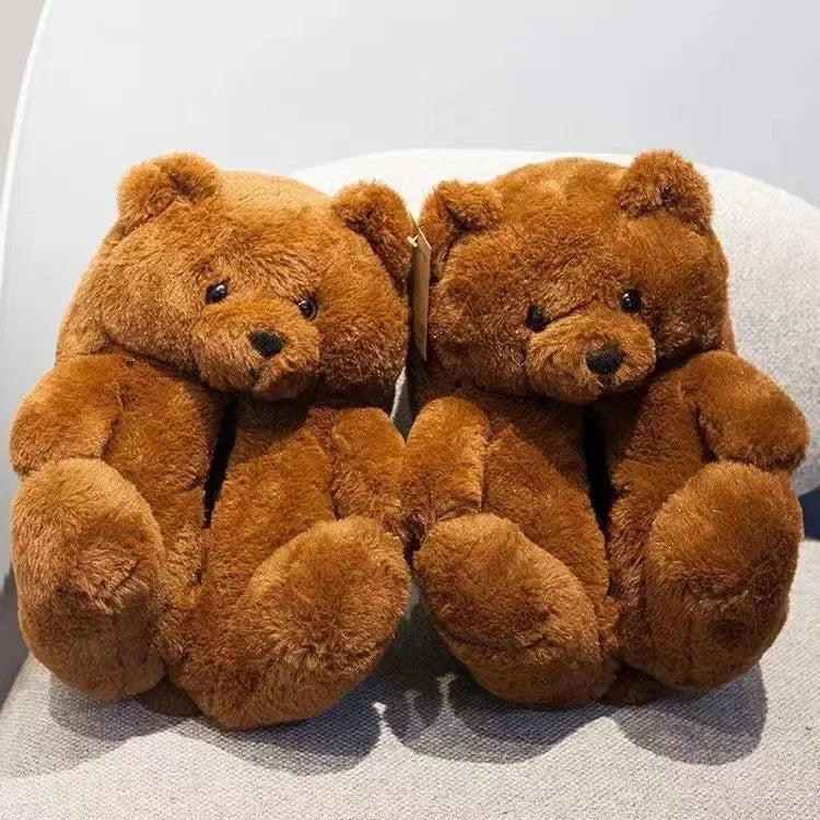 Cartoon Bear Cotton Slippers Warm Cute Teddy Bear Slippers Oversize Indoor Home Winter Plush Cotton Shoes