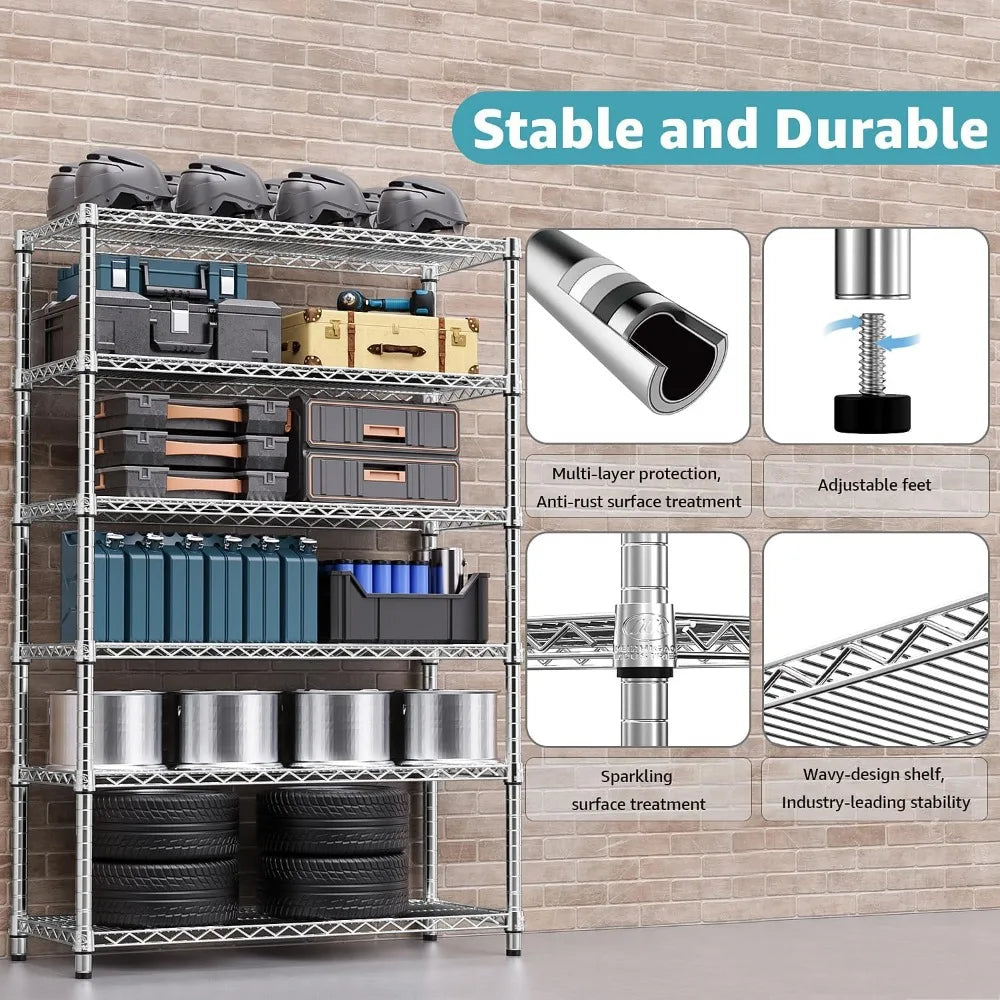 Steel Storage Shelving 6-Tier Utility Shelving Unit Steel Organizer Wire Rack for Home,KitchenCapacity 17.7"D x 47.2"W x 72.3"H