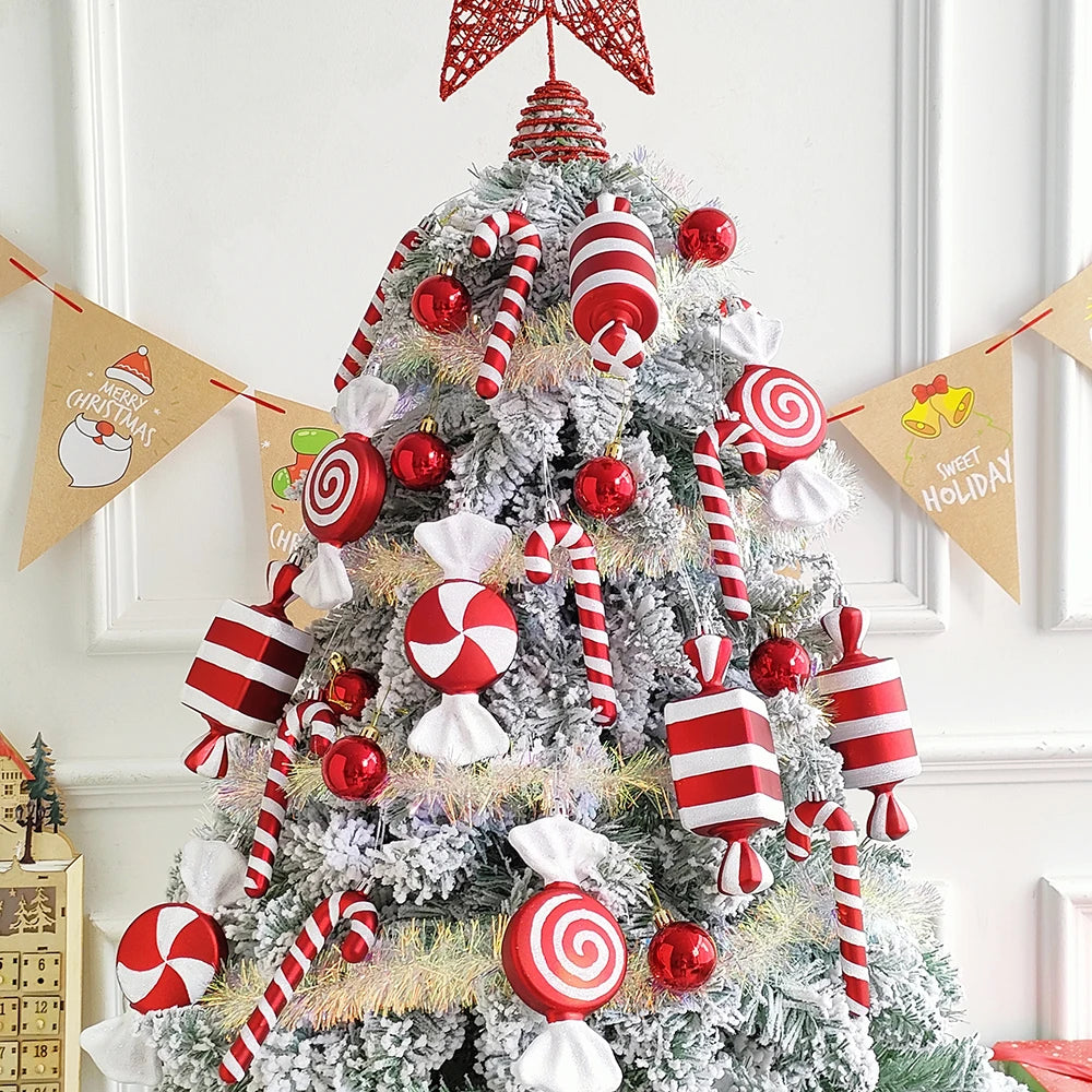 6pcs Christmas Hanging Candy Ball Lollipop Candy Cane Pendants Christmas Tree Ornaments Christmas Decor Home 2024 New Year Gifts