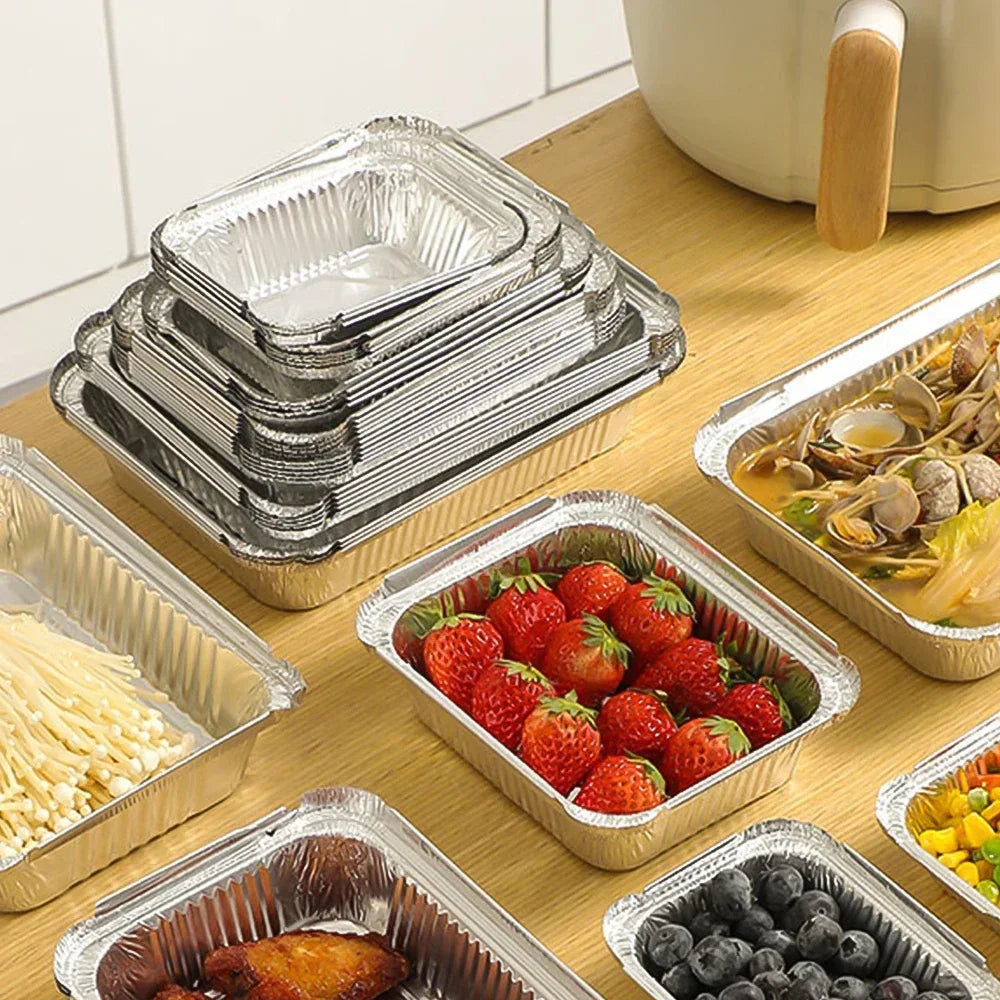 10/20pcs Oil-Proof Air Fryer Tin Box for Oven Steaming Basket Disposable Non-Stick Aluminum Foil Paper Box Kitchen Tool BBQ Tray