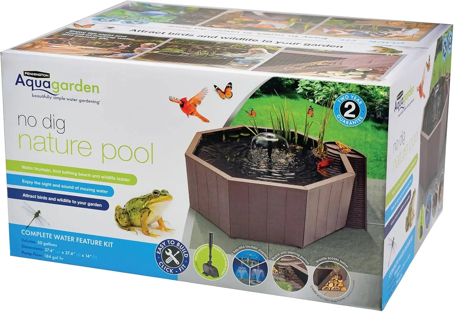 Nature Pool, Complete Water Feature Kit, Attract Birds and Wildlife to Your Yard, Includes Pond Structure, Liner, Fountain