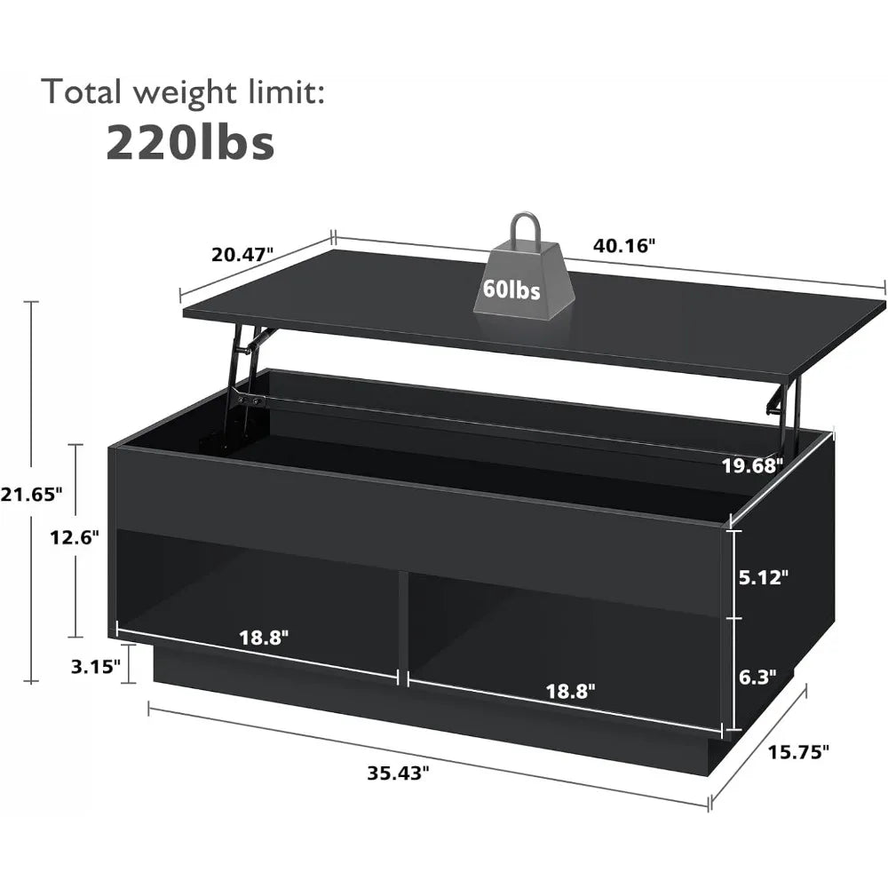 LED Lift Top Coffee Table and TV Stand Set of 2,Modern LED Entertainment Center with Power Outlets for up to 70" TV