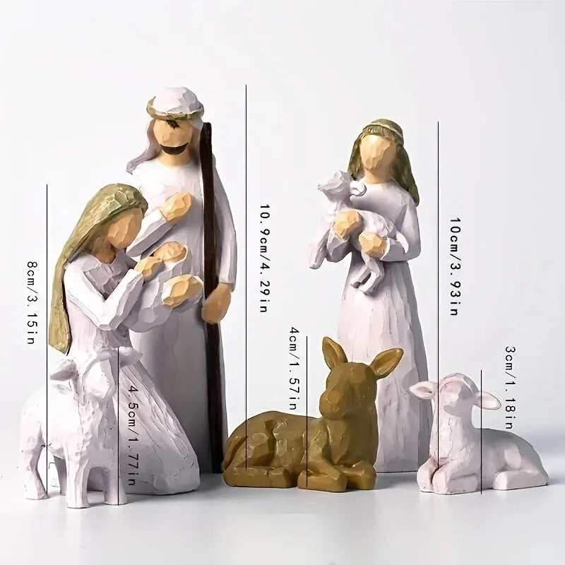 Six-piece Set of Nativity Statues, Carved Hand-painted Characters, Resin Gifts, Decoration, Living Room Show Piece