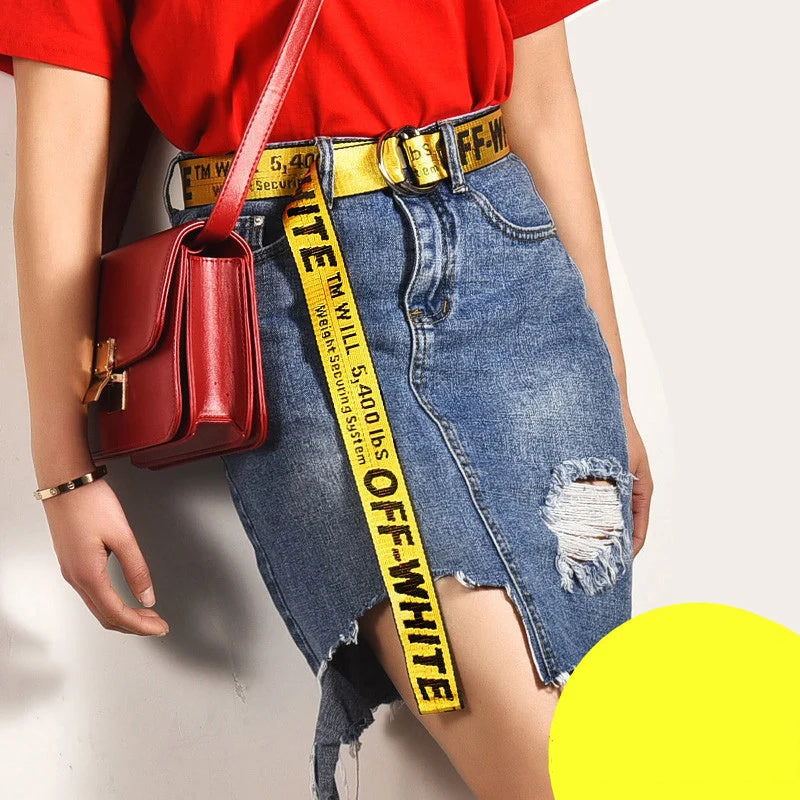 Yellow letter belt women's bf style double ring Korean simple and versatile Korean version men's cloth leather belt canvas waist