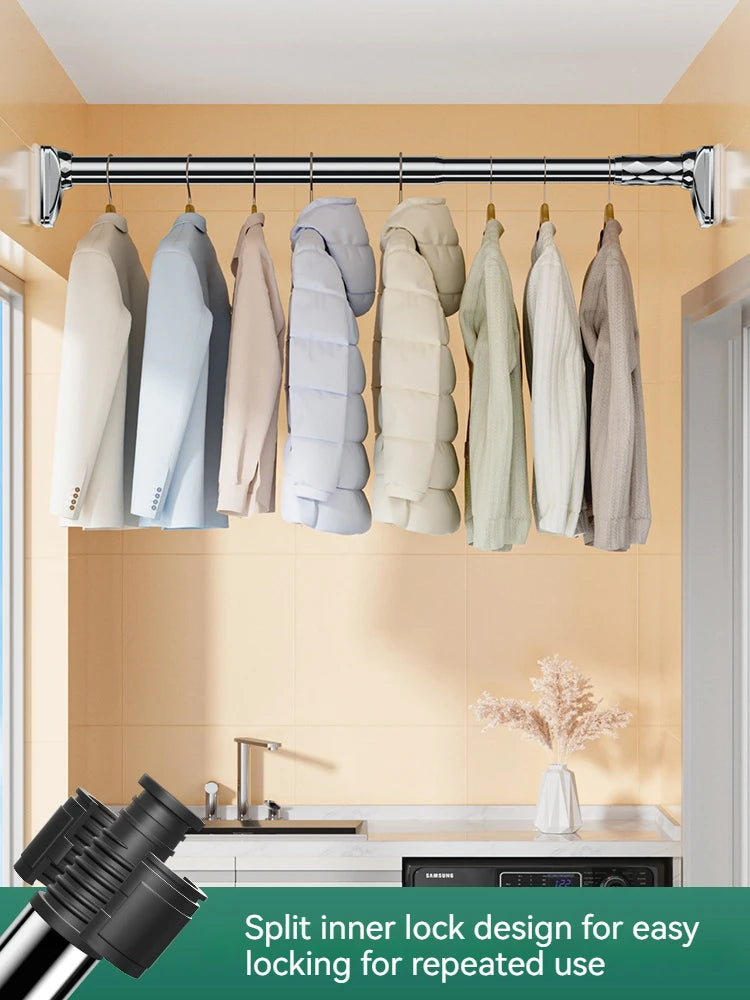 0.4-5M Adjustable Stainless Steel Shower Curtain Rod Clothes Drying Rack No-Drill Telescopic Pole for Laundry Room Bathroom