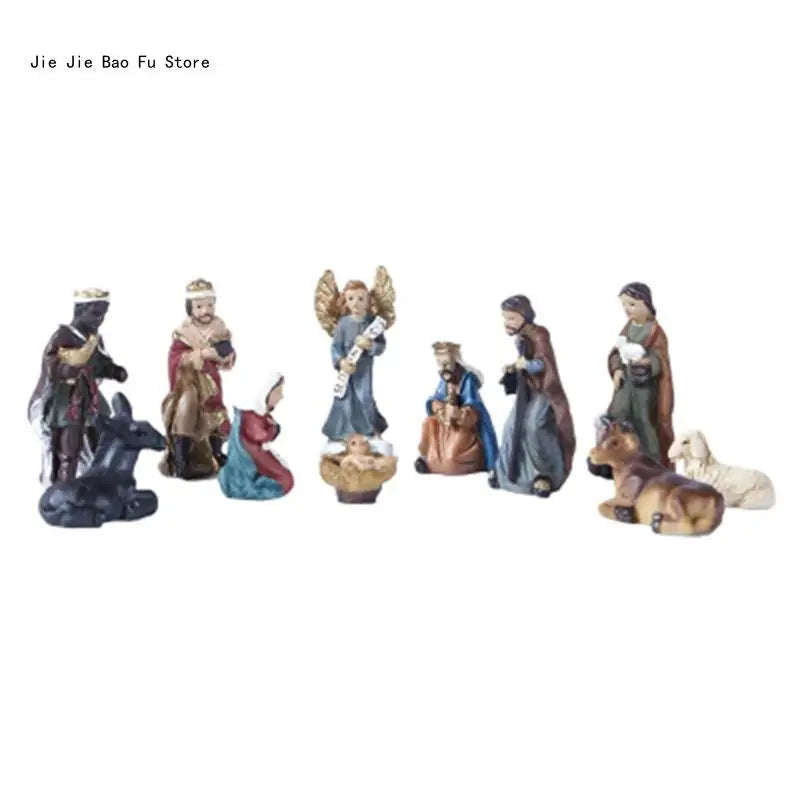 Christ Nativity Statue Scene Set Baby Jesus Manger Figurines Resin Crafts Miniatures Religious Ornament Church Gift Home Decor