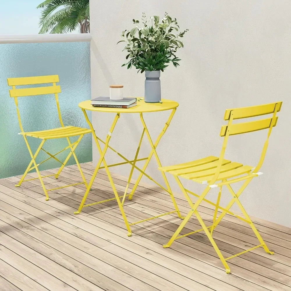 Folding Outdoor Furniture Sets with Premium Steel Frame, Portable Design for Bistro and Balcony, Free Shipping, 3 Pcs