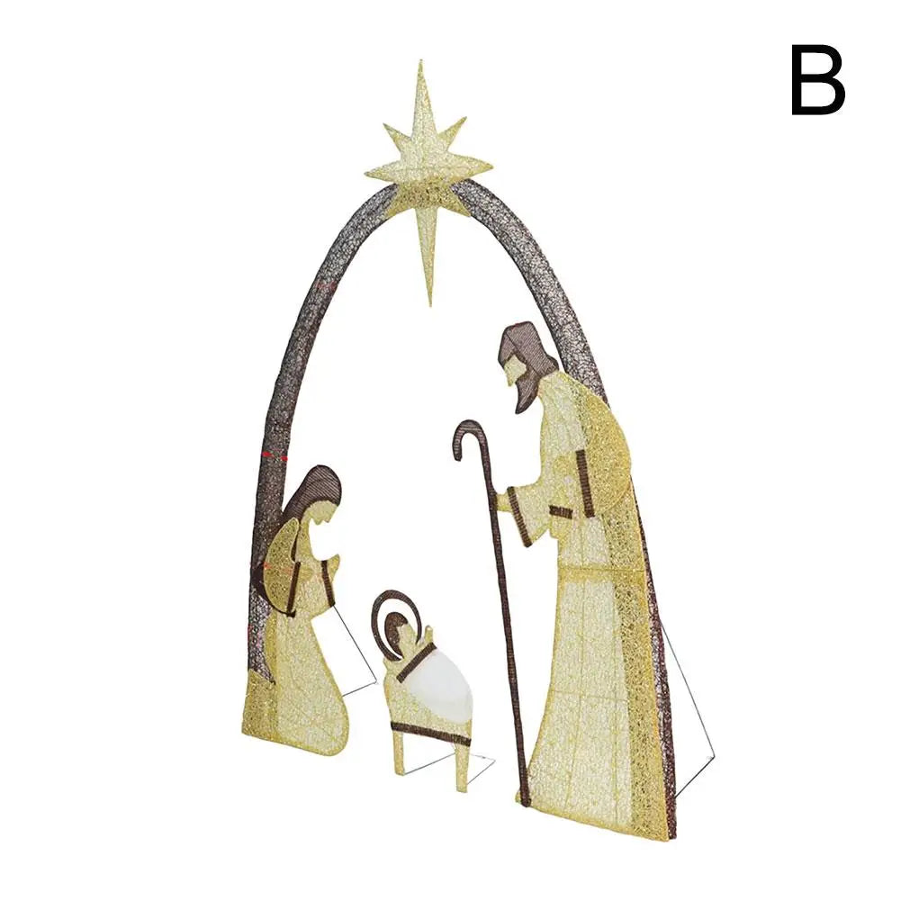 Outdoor Christmas Decoration Lighted Outdoor Nativity Set 5ft Jesus Nativity Scene With LED Lights For Holiday Lawn Garden Decor