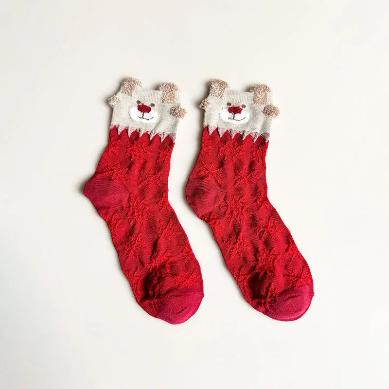 6/12 Pairs Of Autumn/Winter Christmas Socks Santa Claus Gift Snowflake Elk Cute Cartoon Christmas Ladies Middle Socks