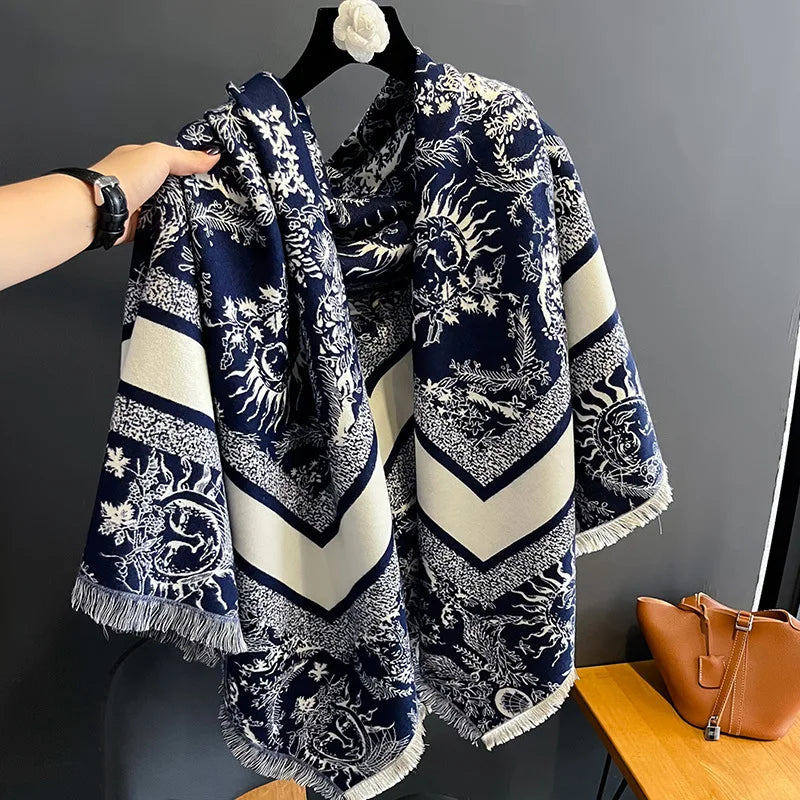 2024 New  Pattern Thick Winter Women's Imitation Cashmere Shawl Warm Scarf Versatile Bouvandas Scarf