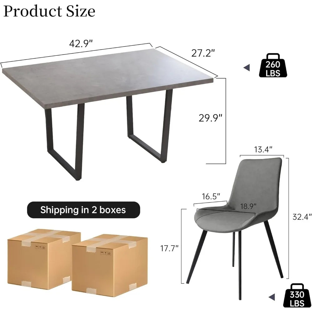 42.9 Inch Modern Kitchen Dining Table and Leather Dining Chairs for Kitchen Dining Room (Table + 4 Grey Chairs) Esstich Tables