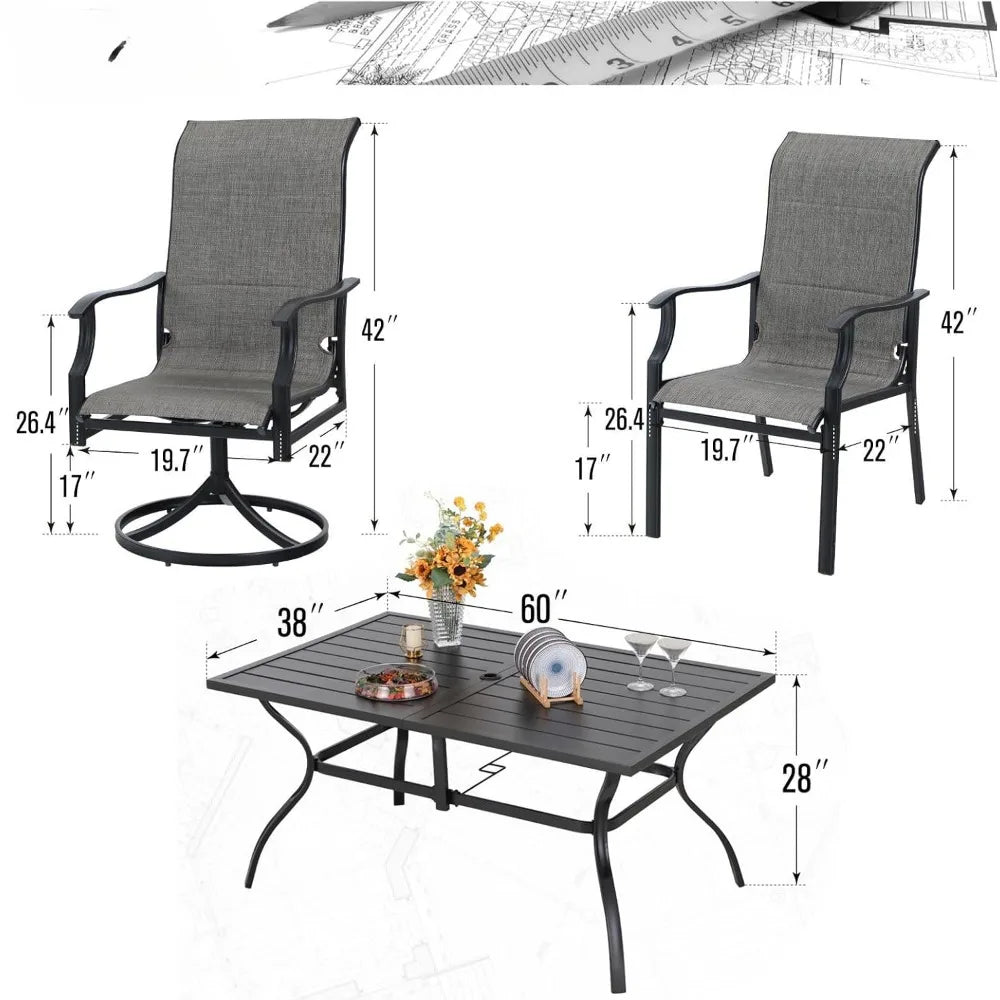 Outdoor Patio Dining Set,with Umbrella Hole and 6 Patio Dinings Chairs Waterproof & Rustproof Suitable,Outdoor Dining Table Sets