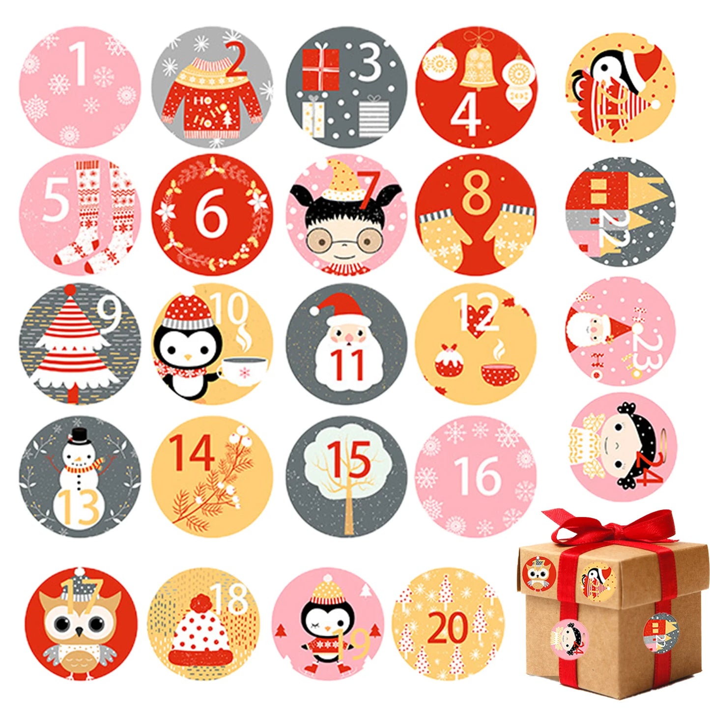 1Pc 24 Days of Christmas Advent Calendar Number Stickers Multi-Function Gift Packaging Adhesive Labels Sealing Sticker Decor