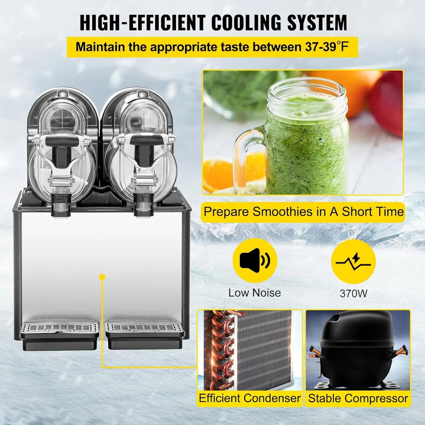 Slushy Machine, 3Lx2Tank Slushie Machine, 370W Frozen Drink Machine with Temperature Preservation, Slushy Maker Machine