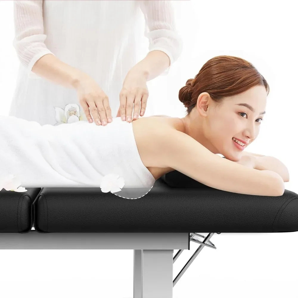 Stationary Massage Table with Open-Chest & Headrest,Thickening Metal Frame & PU Leather Spa Facial Professional Massage Bed