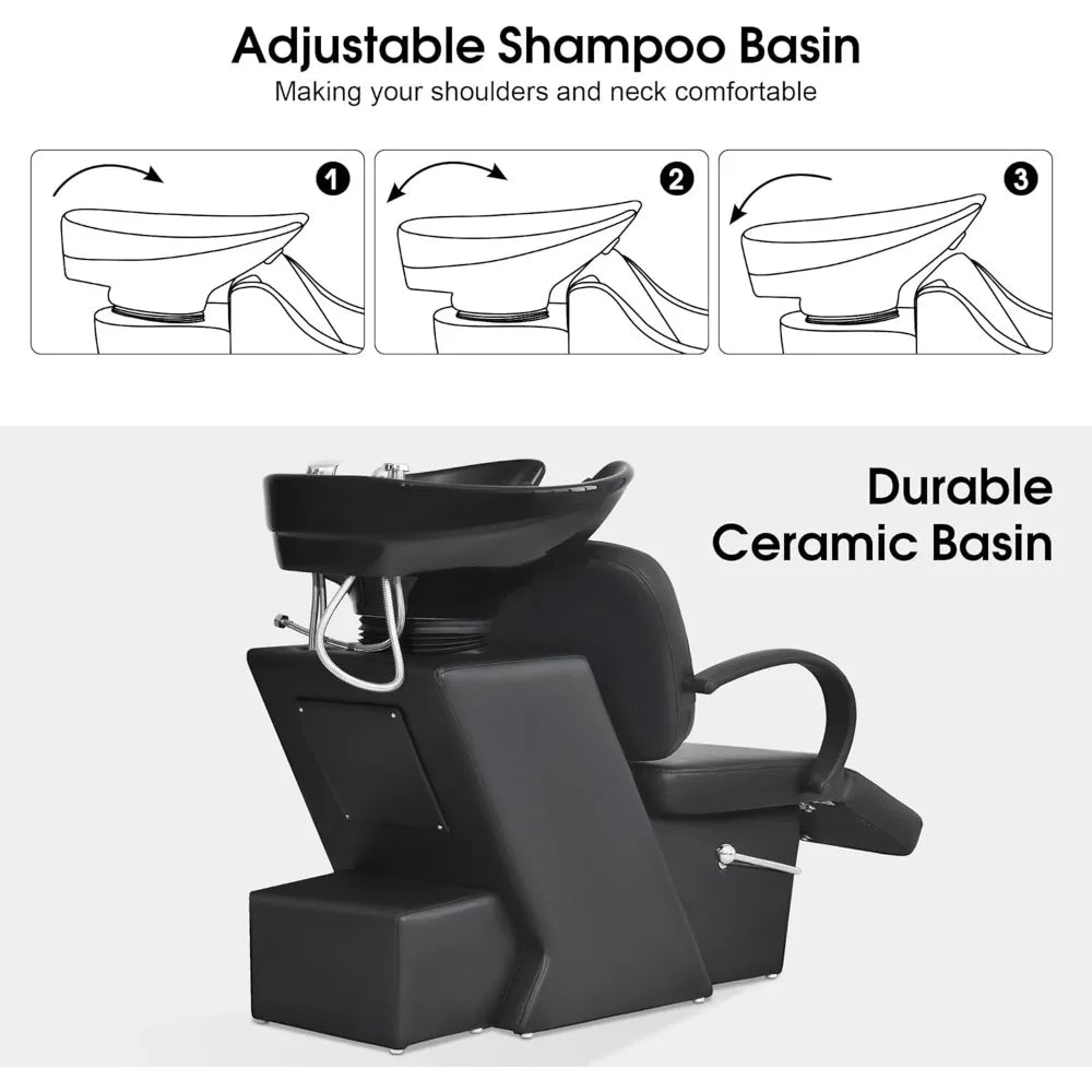 Shampoo Chairs,Adjustable Backwash Sink Barber Chair for Salon Beauty Spa, Ceramic Bowl Shampoo Chair