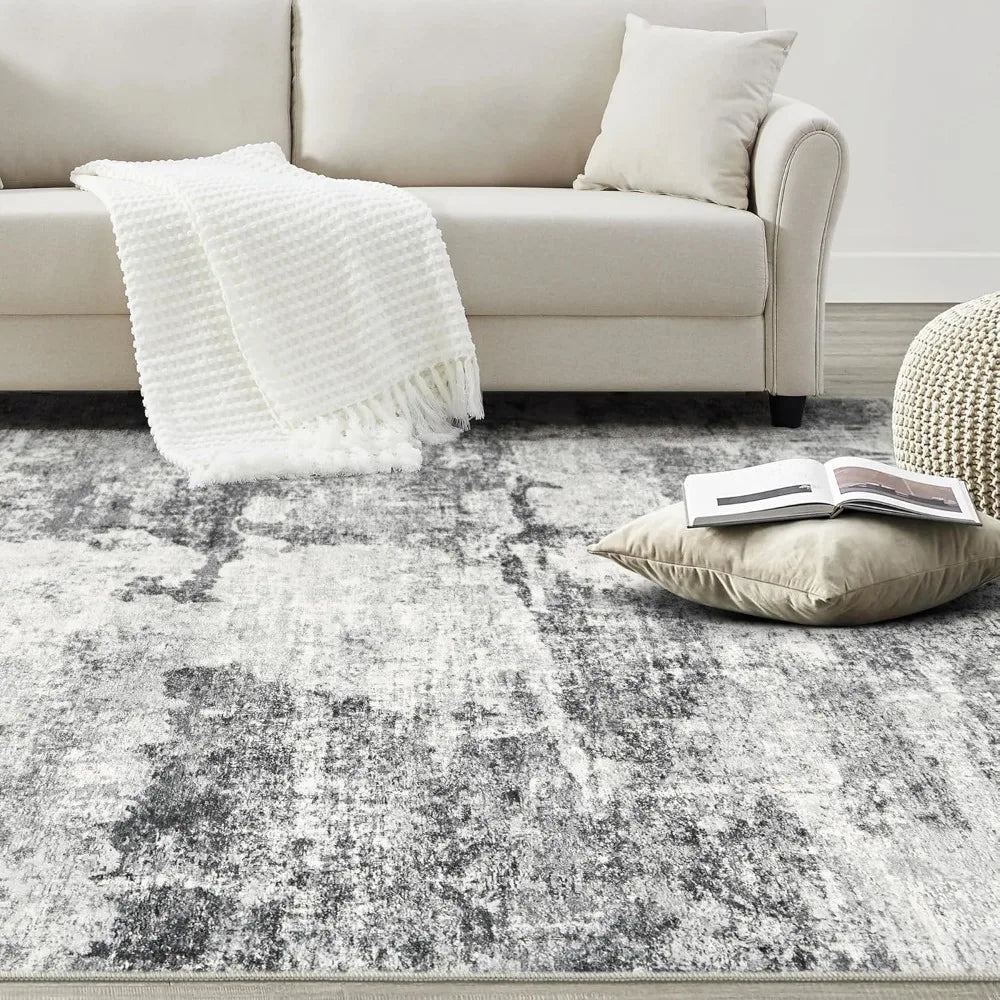 Living Room Area Rugs - 9x12 Abstract Large Soft Indoor Washable Rug Neutral Modern Low Pile Carpet for Bedroom Dining Room