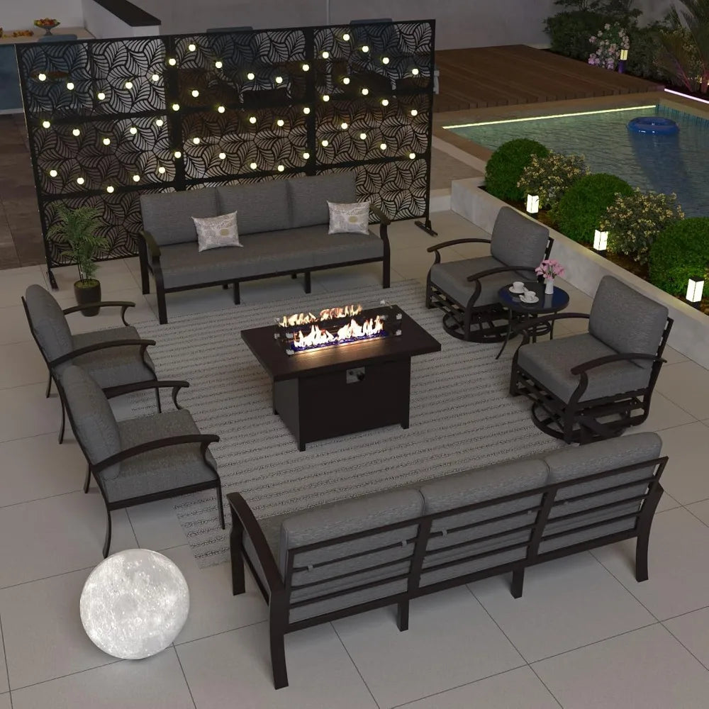 Outdoor Sofa Set,Propane Fire Pit Table 10 seat Metal Outdoor Furniture W/Fire Pit Patio Sectional,Aluminum Patio Furniture Set