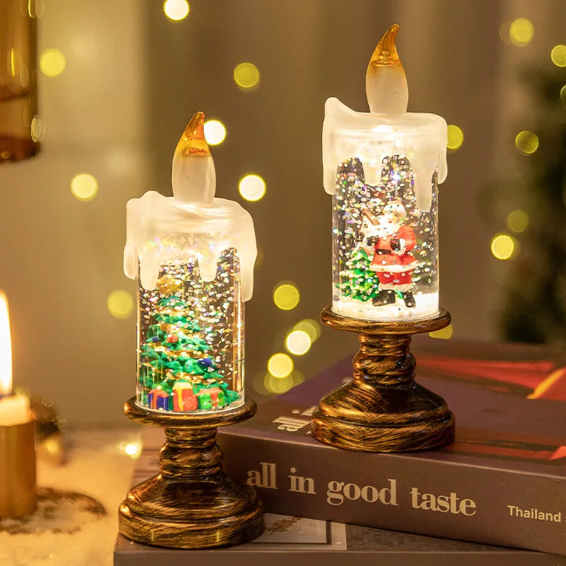 2024 Christmas Luminous Led Candles Lights Glitter Santa Claus Snowman Wind Lantern Kawaii Vintage Nightlight Kawaii Toy  Gifts