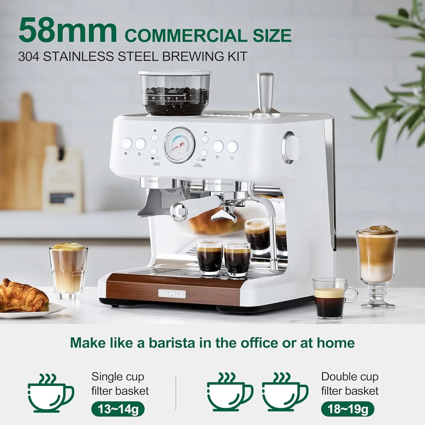 with Grinder, Coffee and Espresso Maker Combo All in One Coffee Machine, 20 Bar Cafe Espresso Machine with Milk for Latte