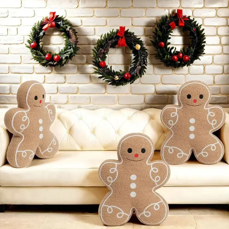 43cm Christmas Gingerbread Plush Pillow Cushion,Biscuit Man Doll Christmas Plush Stuffed Pillow Gingerbread Man Home Decor Gift